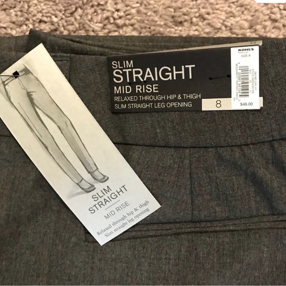 Slim Straight Mid Rise Gray Pants